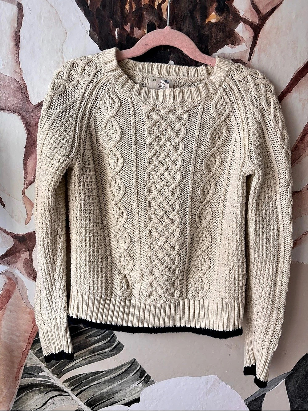 Crewcuts Cable Knit Crewneck in Cream & Black Size 8 Like New
